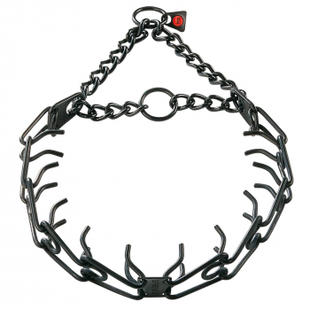 ULTRAPLUS Dressurhalskette mit Centerplatte, Edelstahl schwarz mit 2 Ringen