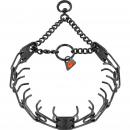 ULTRAPLUS Dressurhalskette mit Centerplatte, Edelstahl schwarz, 1 Ring und 1 Wirbel